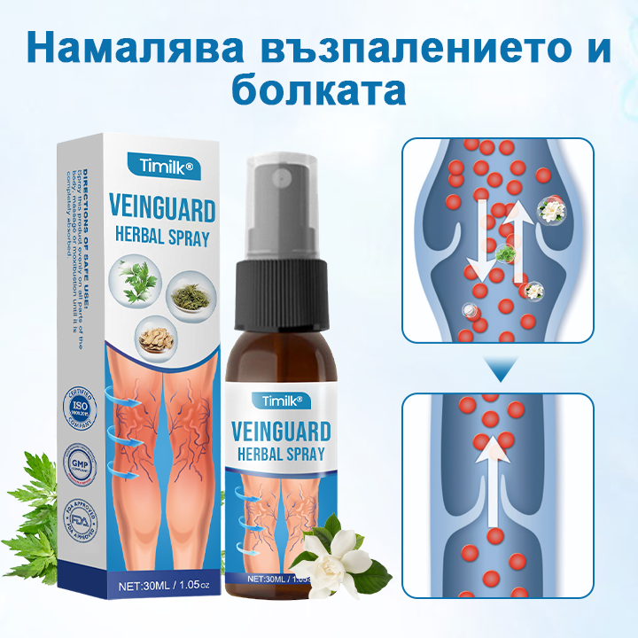 Timilk® VeinGuard – Билков спрей за разширени вени с доказана ефективност след 7 дни!🌿