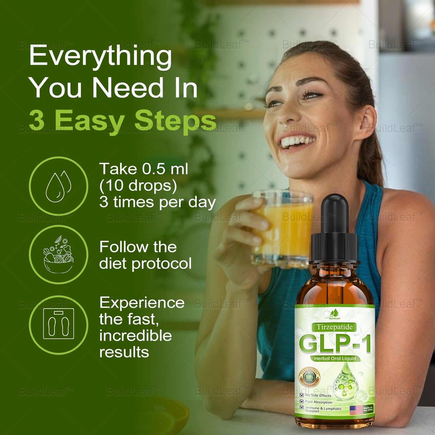 Препоръчано от клиниката Майо | Официален магазин | BuildLeaf®Tirzepatide GLP-1 Moringa Slimming & Health Boost капки (Фет бърнър с хранителен клас - Разработен от Обществото за затлъстяване)