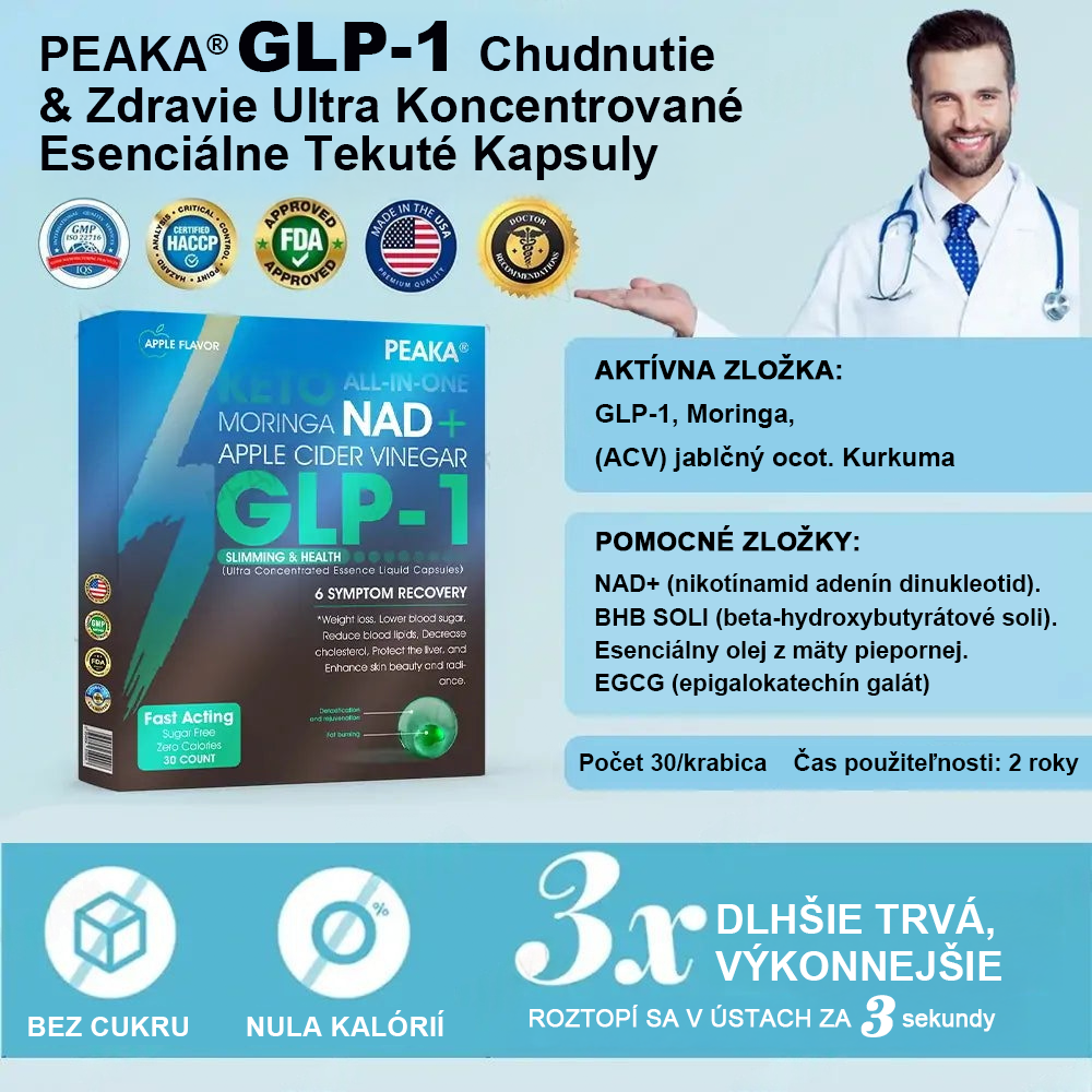 Официален оторизиран магазин PEAKA® GLP-1 Slimming & Health Ultra Concentrated Essence Liquid Pearls - NAD+ Moringa & ACV & Keto BHB